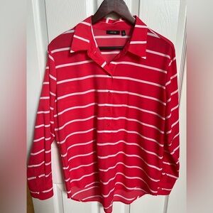 APT Orange and White Casual Button Down Shirt